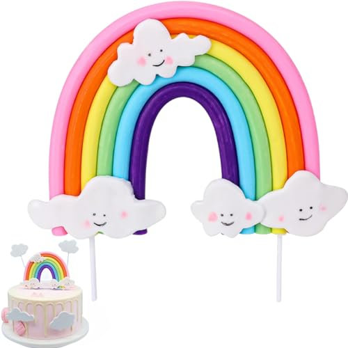 Soft Pottery Rainbow Cake Toppers - Colorful Birthday Cake Decorations for Kids Boys Girls Parties
