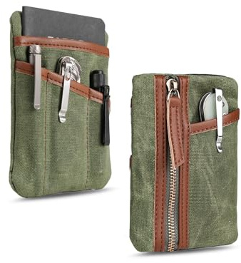 Sayram SP6 EDC Pouch, Waxed Canvas Compact Pocket Organizer, EDC Pocket Pouch for Men, Zippered Pocket Pouch, Mini EDC Organizer for Everyday Carry, Multitool Organizer Pouch (Oil Wax Green)