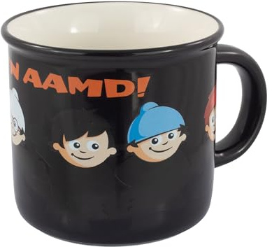 Zaubertasse Kinder Mainzelmännchen 180 ml – Tasse mit Farbwechsel ab 40 °C aus Porzellan, Schwarz – Magic Mug mit Henkel als Kakaobecher für Frühstück und Geschenk, ab 3 Jahren