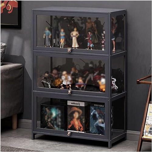 FDSGEEE Figures and Curio Collection Vitrine, graue Vitrine, Curio-Schrank mit Acryl-Türen, bodenstehend, transparente Vitrine für Wohnzimmer, Schlafzimmer (Größe: 80 x 32 x 106 cm)