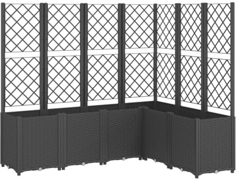 vidaXL Pflanzkübel mit Rankgitter, Blumenkübel Pflanzkasten mit Spalier Rankhilfe, Blumenkasten Rankkasten Gartenspalier Rattan-Optik, Schwarz PP