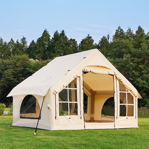 KNUO Inflatable Camping Tent, 10x7.2ft, Beige