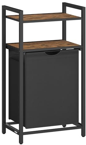VASAGLE Wäschekorb, Wäschesammler mit 2 Ablagen, Wäschesack ausziehbar und abnehmbar, 65 Liter, für Badezimmer, Waschküche, vintagebraun-schwarz BLH212B01