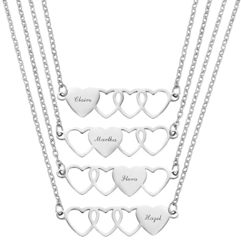 INBLUE Personalisierte Herz Passende Halskette Individuelle Namen 2/3/4 Stück Set von Edelstahl Herzform Halskette für Schwestern Freundschaft Schmuck Geschenk für Frauen