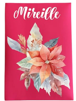 Porte ordonnance motif fleurs poinsettia pour ranger ordonnance, carte vitale, carte mutuelle, rangement dossier médical ref C1022 (fuchsia)