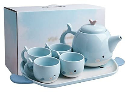 Carafe Eau Bouilloire d'eau simple Set avec tasse de bouteille d'eau en céramique mignon set Plateau de pichet d'eau domestique for boissons à base d'eau de la glace à thé Pichet à Thé Glacé(Color:Blu