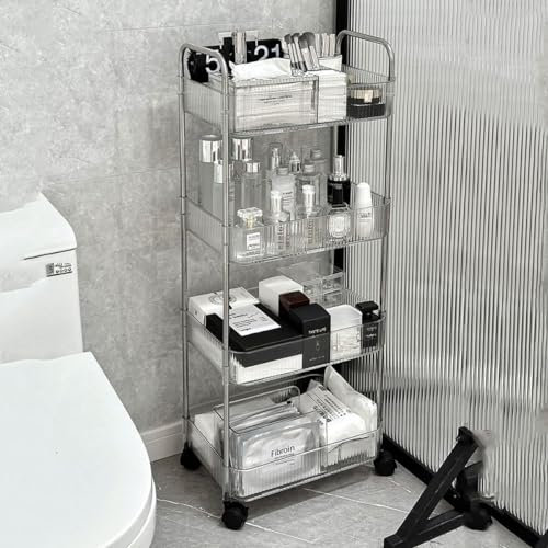 Rollbarer Aufbewahrungswagen mit Rädern, Badezimmer-Aufbewahrungsregal, multifunktionales mobiles Bodenregal für Büro, Wohnzimmer, transparenter Kosmetikwagen, Organizer-Wagen (Größe: 2 Eben