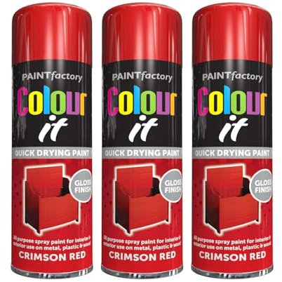 PEBBLE HUG Crimson Red Gloss Spray Paint, Vibrant, High-Gloss Finish, Cost-Effective, Long-Lasting, Durable, Easy-To-Use, Perfect for DIY Enthusiasts, 250ml (3 Pcs)