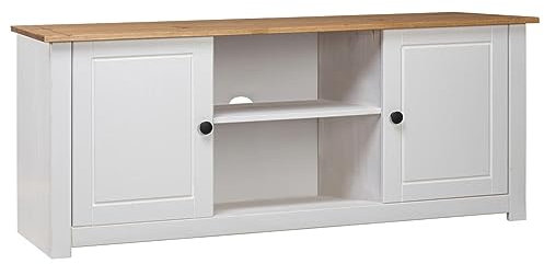 ShGaxin TV-skåp, vardagsrumsmöbler, TV-skåp, litet möbler, TV-sidobord, TV-bord, furuträ Panama-stil vit 120 x 40 x 50 cm