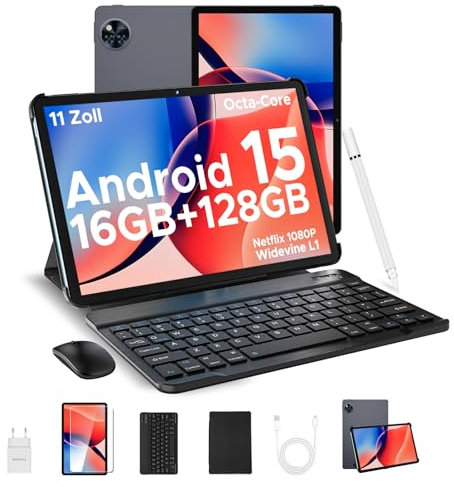 DOOGEE U11 2025 Neueste Android 15 Tablet 11 Zoll 16GB+128GB (2TB TF) Widevine L1 Gaming Tablets, 8580mAh, Octa-Core, 2.4G+5G WiFi, 13MP+5MP, Tablet mit Tastatur, Maus, Stift, Hülle und Schutzfolie