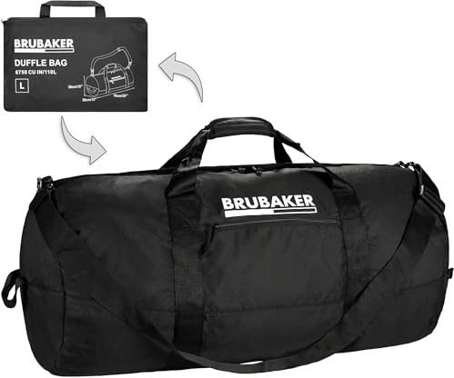 BRUBAKER Vikbar Resväska - 110L Duffle Bag Svart - Konvertibel Weekender Sportväska - Stor Hopfällbar Väska för Resor, Semester, Fitness - Lättviktig Hopfällbar Träningsväska för Män och Kvinnor