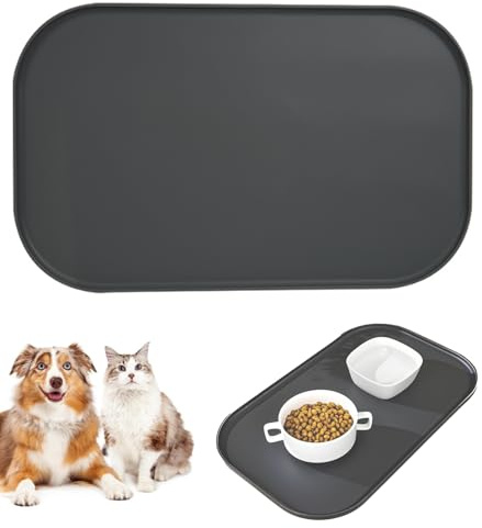 Octonyluck Wasserfeste Silikon Futtermatte für Hunde und Katzen, rutschfeste, Leicht zu Reinigende Fressnapf-Unterlage, Lebensmittelecht, erhältlich, 44x27cm, Schwarz