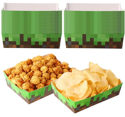 BOXOB 50pcs Plateaux Nourriture Fête, Plateaux Miner Marron Vert Assiettes Papier Présentation Stockage Collations Alimentaires Fournitures Anniversaire Cadeaux Fête Thème Mineur Vert