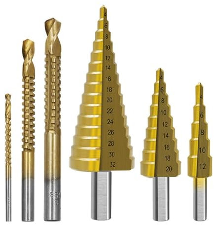 6PCS HSS Drill Bit Set with Case Titanium Coated 3 Sizes of Step and Twist Drill Bits for Metalworking, Woodworking, Hole Drilling BOGA