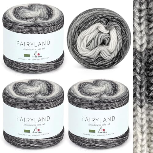 Aeelike 400g Farbverlaufsgarn Baumwolle zum Stricken, 245m Super leichte Gradient Bobbel Wolle Farbverlauf, Mehrfarbiges Babywolle zum Häkeln Weich, zum Decke Pullover Schal, Ombré Garn Grau weiß