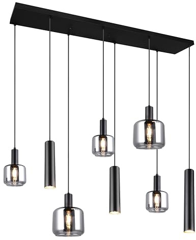 Trio Leuchten Pendelleuchte Mataro 364100832, Metall Schwarz matt, Glas chrom bedampft, ohne Leuchtmittel