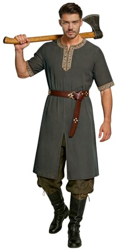 clasToonrain Ensemble de 2 pièces pour homme - Tunique médiévale avec ceinture de 195 cm, costume de la Renaissance, viking, chevalier pour fête à thème Halloween, jeu de rôle, résurrection, dimanche