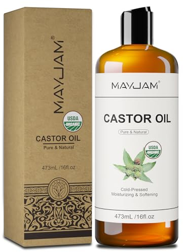 MAYJAM Bio Rizinusöl kaltgepresst 473ml, Vielseitiges Körperöl | 100% reines natürliches Haaröl zur Förderung des Haarwachstums, Ideal als Trägeröl für Massage und Hautpflege