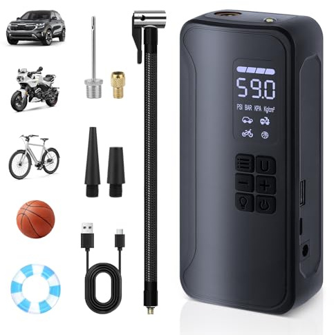 VMUTGA Compresseur à Air Portatif 150 PSI - Gonfleur Digital sans Fil avec Arrêt Auto, Cylindre 22 Pistons, Lumière LED et USB-C pour Pneus de Voiture, Moto, Vélo