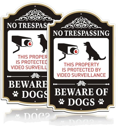 No Trespassing Beware of Dogs Sign - 2 Pack, 30x20cm Aluminum