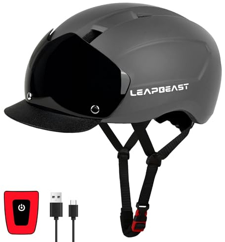 LeapBeast Magnetische Brille für Fahrradhelm, Fahrradhelme mit Rücklicht, Einstellbare Stadthelm Guter Passform - für Damen und Herren (Grau, L)