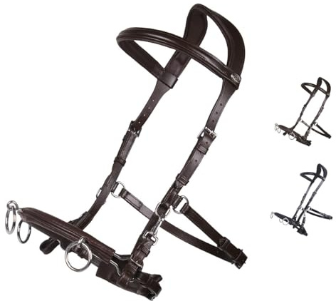 NETPROSHOP Leder Kappzaum Longierhilfe für Bodenarbeit Schwarz Größe Pony Cob Full XFull, Groesse:Cob, Farbe:Braun