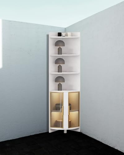 Eckvitrine aus Glas mit offener Oberseite und Glastür, moderner Curio-Schrank für Wohnzimmer oder Einzelhandel, klares gehärtetes Glas, mehrschichtige Platte