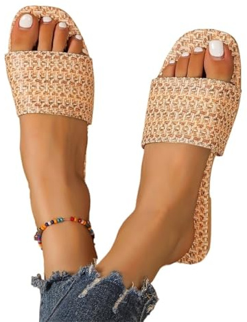 ZYAGH Pantoufles en Paille pour Femmes Pantoufles en rotin for Femmes, Chaussures d'intérieur en Paille, Sandales d'été for la Maison pour Femmes(Brown,43)