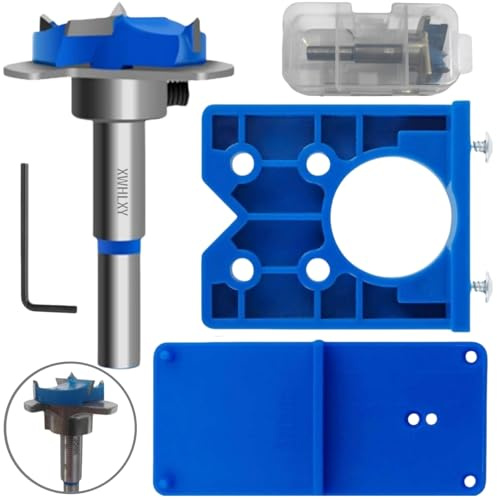 XWHLXY 35mm Hinge Jig Drill Bits Sets w/Guide Plate & Forstner Bit | Hinge Hole Saw Cutter Concealed Hinge Jig,Cabinetry Door Installation Tool,Professional Drilling Template for Kitchen Cabinet