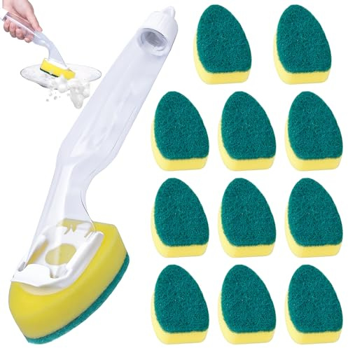 13 PCS Leakproof Washing Up Sponges Kit with Magic Handle, Washing Up Sponge with Handle, Super Scrubbing Kitchen Cleaner for Kitchen, Bathroom
