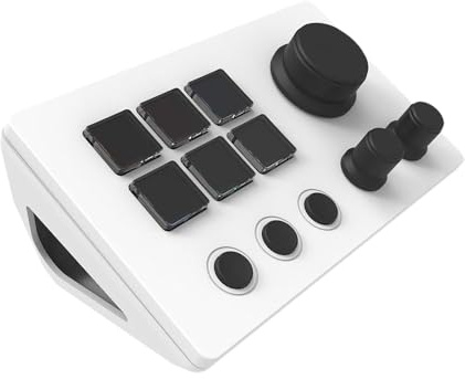 MotiveTech Stream Control Deck Gaming Shortcut Keyboard Portable, 3 Knobs, Keypad, Deck, for Gaming, white