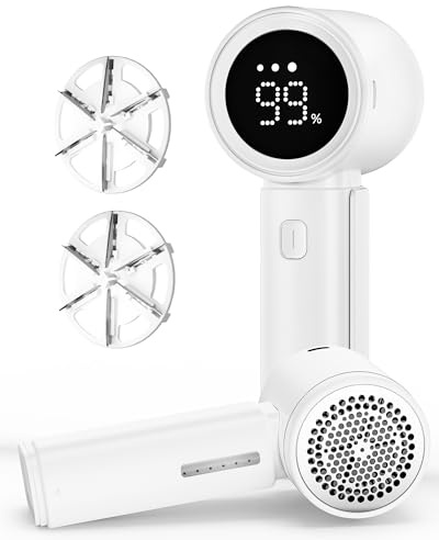 Lint Remover, Lint Shaver for Clothes, Electric Fabric Shaver Rechargeable, Sweater Defuzzer to Remove Pilling, Battery Operated, 6-Blade, 3-Speed with LED Display for Clothes, Upholstery, Furniture