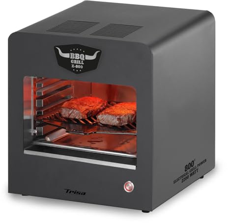 Trisa BBQ Grill X-800 2200W, 800°C Oberhitzegrill, Rauchfrei Indoor Outdoor | Halogen-Infrarot, Rauchfrei Indoor & Outdoor, Pizzaschaufel Inklusive, Grillrost, 2 Auffangschalen
