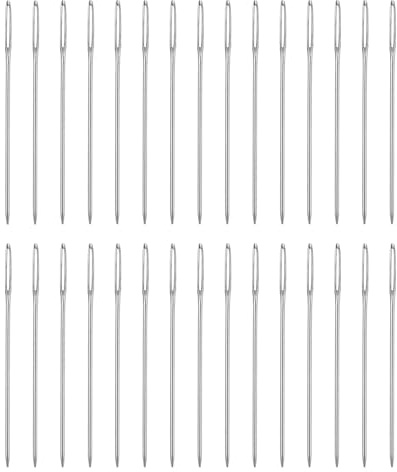 QUARKZMAN 100 stycken stoppade nålar 0,76 mm diameter 37 mm (1,46 tum) långa stora öljetter symaskinsnålar raka handsyålar av rostfritt stål för läder gobeläng broderi tuftning silver
