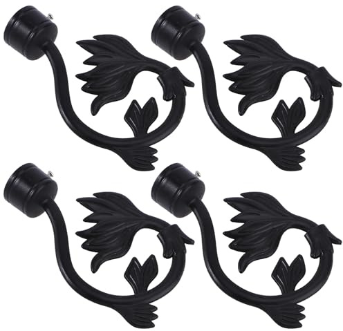 Ciieeo Remates para Barras de Cortina Romanas 28 MM Juego de 4 Piezas en ABS Negro Accesorios Decorativos para Ventanas Extremos Decorativos Resistentes y Prácticos