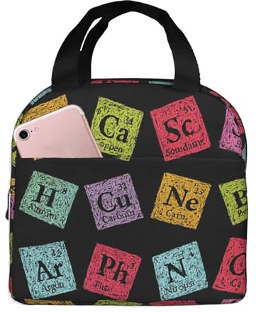 Diseño De La Tabla Periódica Bolsa Merienda Impermeable Bolsa Almuerzo Reutilizable Bolsas De Refrigerios Para Hombre Picnic Oficina 22X20X13Cm