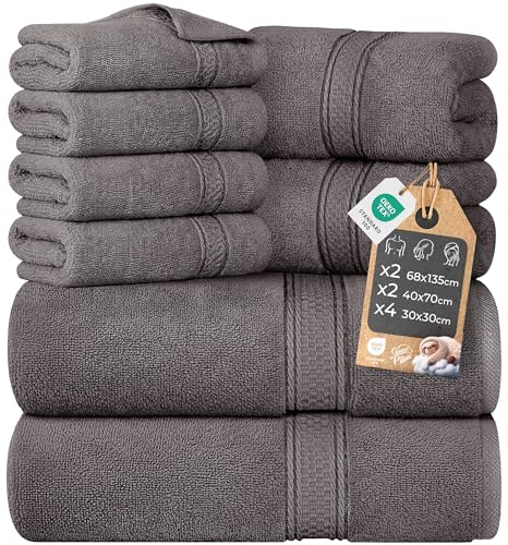 Cloud Pillow Set Asciugamani Bagno 8 Pezzi in Cotone 100% – 2 Teli Doccia 68x135 cm, 2 Asciugamani Viso 40x70 cm, 4 Lavette/Ospite 30x30 cm – Morbidi, Ultra Assorbenti e Resistenti ai Lavaggi