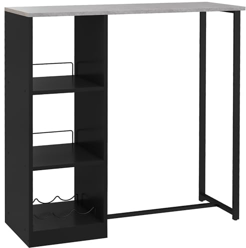 HOMCOM 105 cm Rectangular Bar Table for 2 People with Wine Rack, Black