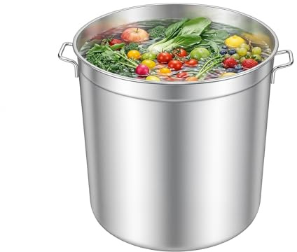 100 litros, cacerola de acero inoxidable, cacerola especial para gastronomía, olla sopera para gastronomía, con tapa y cesta colador, apta para cocinar, cocer al vapor y freír, dimensiones: 49,5 x