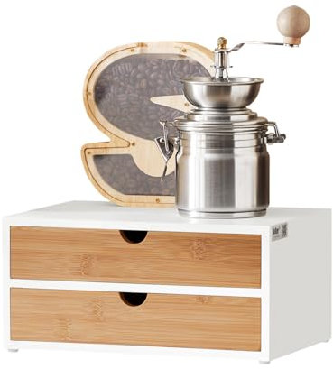 SoBuy® FRG180-WN Kaffeekapsel Box aus MDF und Bambus Kapselspender Kapselständer mit 2 Schubladen Aufbewahrungsbox Schubladenbox Schreibtischorganizer