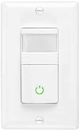 Maxxima Occupancy Vacancy Motion Sensor PIR Wall Switch, 3-Way or Single Pole Wall Plate Included, Commercial or Residential, 120-277V