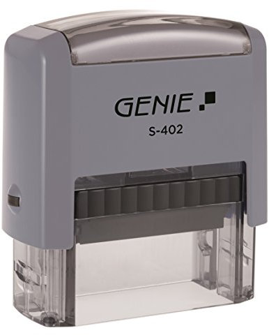 Genie S-402 Selbstfärbender Stempel Set (bis zu 4 Zeilen; selbstgestalten; inkl. Zubehör; Stempelkissen) schwarz/grau