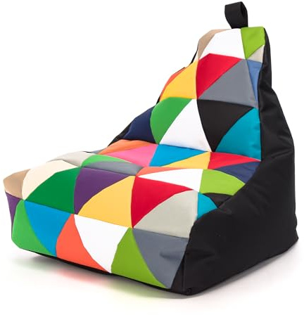 Ecopuf - Sessel Wohnzimmer - Keiko Patchwork S/M Polyester Sack Sitz - Entspannungssessel zum Sitzen - Sack Pouf reißfest schmutzabweisend - Pouff mit Handgriff - Wohnungseinrichtung - Schwarz Nc14