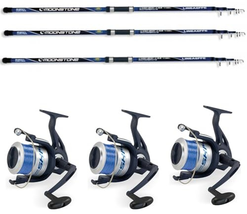 Canna Pesca Surfcasting MT. 4,20 GR. 200 Mulinello Filo Kit Combo 3 Canne + Mulinelli 7000