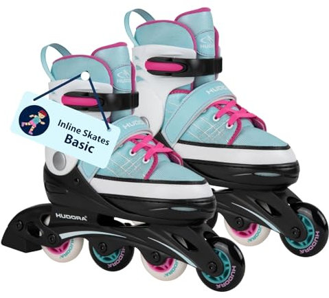 HUDORA Inline Skates Basic in Blue/Mint - Inliner für Kinder & Jugendliche in versch. Größen - Roller Skates bis zu 4 Größen verstellbar - Ideal als hochwertiges Einstiegsmodell