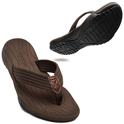 ChayChax herr flip flops mjuk tåseparator utomhus sport strand sandaler halkfri pool badtofflor, BRUN, 41 EU