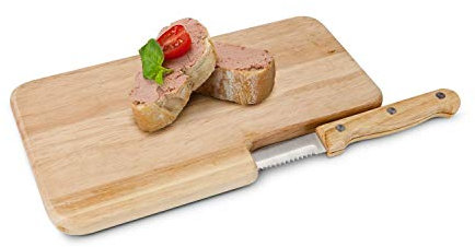 ROMINOX Geschenkartikel Frühstücks- / Brotzeitbrett // Cena – 2-teilig, Holzbrett mit integriertem Brotzeitmesser (Klinge ca. 11 cm) und praktischer Messeraussparung; Maße: ca. 23 x 14 x 1.2 cm