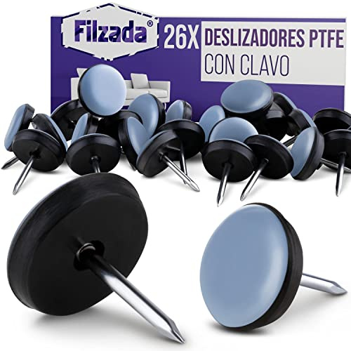 Filzada® 26x Teflon glidspik - Ø 19 mm (rund) - möbelglidare/mattglidare PTFE (Teflon) inkl. skruvar