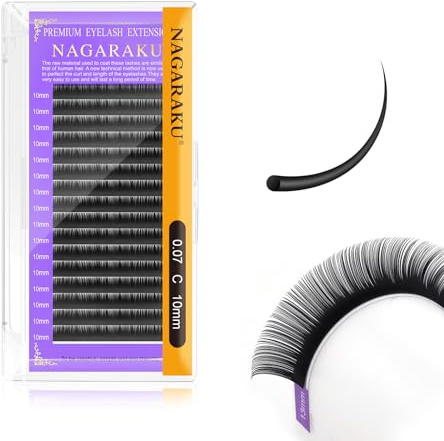 NAGARAKU Classic Wimpern 0,07mm C 10mm Schwarz Für 1:1 & Volumen 16 Rows | Hohe Dichte, Feine Saubere Basis Weiche Leichte Fasern Kein Verkleben Präzise Platzierung Für Natürliche Oder Voluminöse Look