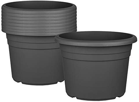 BigDean 9X Blumentopf Ø 20 cm Farbe Anthrazit Kunststoff Pflanztopf Containertopf Übertopf Pflanzkübel rund 20 x 14,5 cm